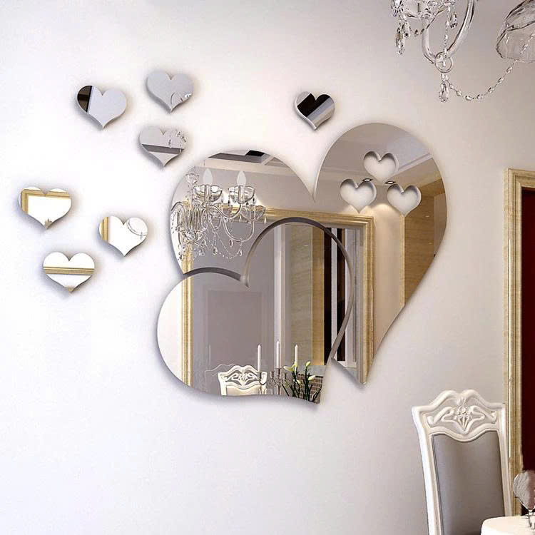 gương dán tường tự dính hình trái tim 3d lumina decor