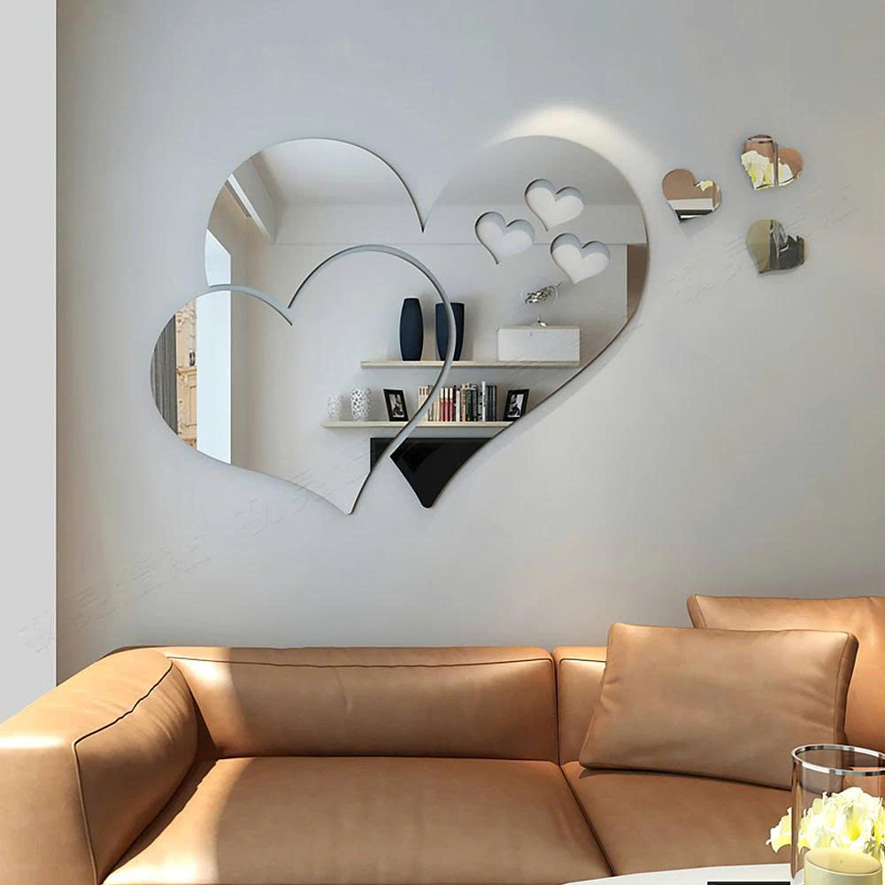 gương dán tường tự dính hình trái tim 3d lumina decor