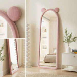 Gương Toàn Thân Hồng Pastel LUMINA PinkBear 160cm với thiết kế tai gấu dễ thương, phong cách Hàn Quốc hiện đại. Phù hợp phòng ngủ, góc makeup và studio decor.